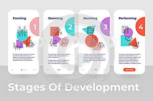 Project development stages vertical post mobile application user interface vector illustration photo