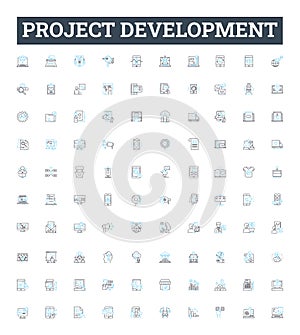 Project development vector line icons set. Project, Development, Planning, Execution, Management, Design, Collaboration
