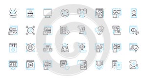 Project engineering linear icons set. Planning, Architecture, Design, Supervision, Implementation, Coordination