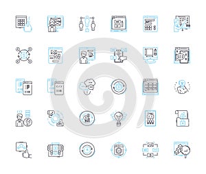 Project engineering linear icons set. Planning, Architecture, Design, Supervision, Implementation, Coordination