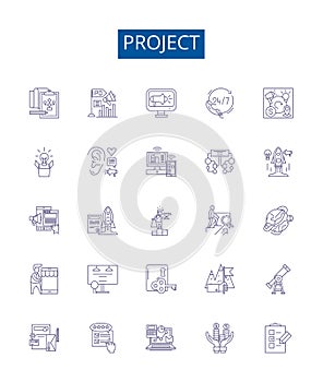 Project line icons signs set. Design collection of Development, Planning, Management, Construction, Planning