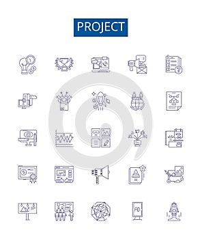 Project line icons signs set. Design collection of Development, Planning, Management, Construction, Planning