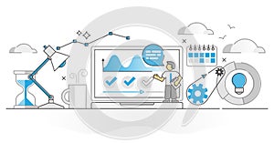 Project management analysis as work process control monocolor outline concept photo