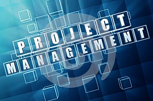 Project management in blue glass cubes