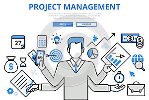 Project management business concept flat line art vector icons