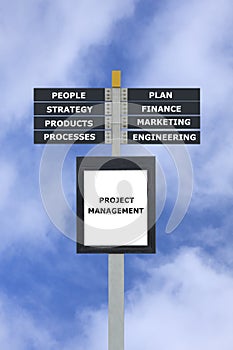 Project management concept chart sign post