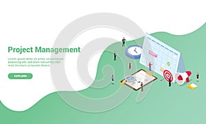 Project management concept for website template landing homepage or banner with isometric style