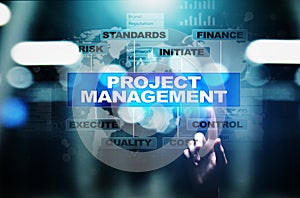 Project management diagram on virtual screen. Business, Finance and technology concept.