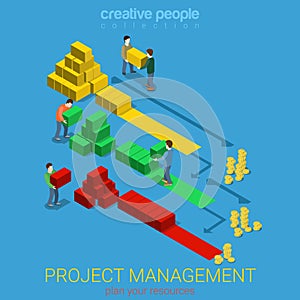 Project management Gantt diagram staff flat vector isometric 3d