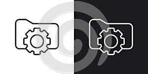 Project management icon set. Folder assignment data vector logo symbol in black filled and outlined style. Manage documnet plan