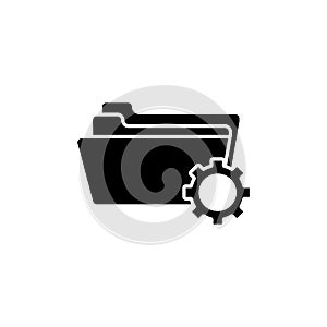 Project management icon set. Folder assignment data vector logo symbol in black filled and outlined style. Manage documnet plan