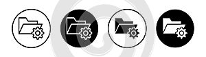 Project management icon set. Folder assignment data vector logo symbol in black filled and outlined style. Manage documnet plan