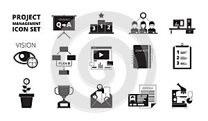 Project management icon. Work planning office managers productivity team manage business processes vector black symbols