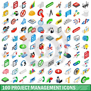 100 project management icons set, isometric style