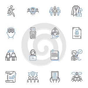 Project management and implementation line icons collection. Planning, Execution, Deliverables, Timeline, Resources