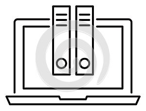 Project management laptop, folders, archives vector icon illustration
