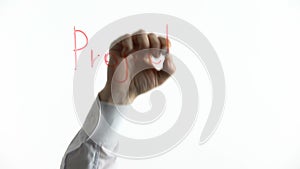 Project management phrase written on glass, startup business development concept