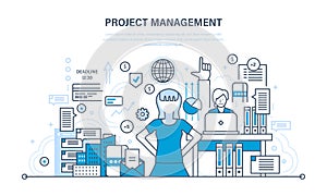 Project management, planning, implementation deadlines and time management, process control.