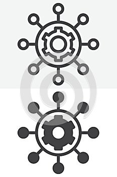 Project management process line and solid vector icon set