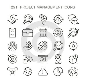IT Project Management set. Comprehensive icons for teamwork, strategy, and planning.