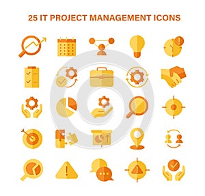 IT Project Management set. Comprehensive icons for teamwork, strategy, and planning.