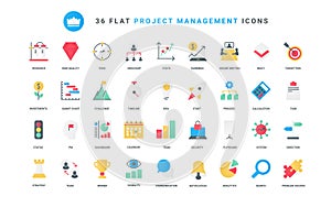 Project management, success solution and strategy of entrepreneur trendy flat icons set