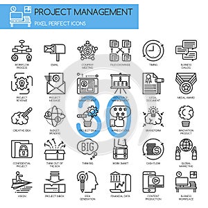 Project management , thin line icons set