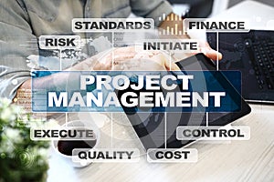 Project management on the virtual screen. Business concept.