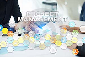 Project management on the virtual screen. Business concept.