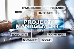 Project management on the virtual screen. Business concept.