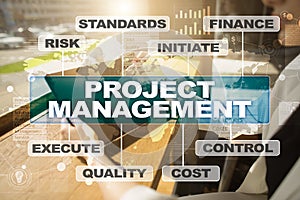 Project management on the virtual screen. Business concept.