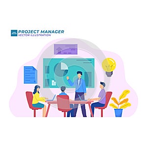 Project Manager Flat Illustration teamwork leader communication planning chart internet