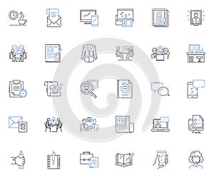 Project manager line icons collection. Leadership, Planning, Organization, Communication, Teamwork, Budgeting, Time photo