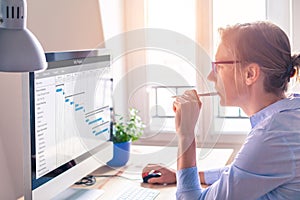 Project manager using Gantt chart, tasks planning and scheduling, computer