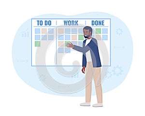 Project manager using scrum task board 2D vector isolated spot illustration