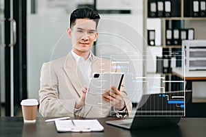 Project manager working and update tasks with milestones progress planning and Gantt chart scheduling diagram.business tram