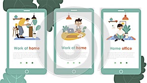 Work at home mobile template, web page and landing page design for website development.