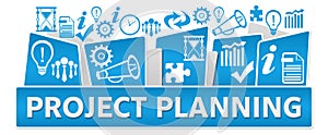 Project Planning Business Symbols On Top Blue