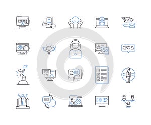 Project planning line icons collection. Strategy, Timeline, Deliverables, Tasks, Resources, Goals, Milests vector and