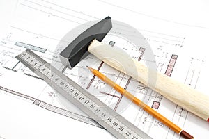 Project ruler hammer pencil