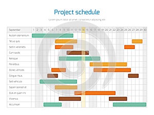 Project schedule chart, overview planning timeline vector diagram