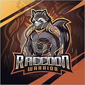 Raccon warrior esport mascot logo design photo