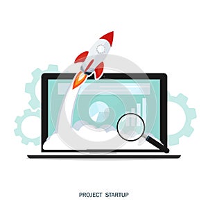 Project startup,rocket fast start up launch,ecommerce business start up flat vector