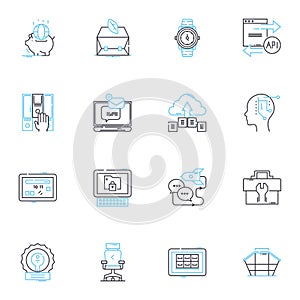 Project technology linear icons set. Automation, Virtualization, Integration, Optimization, Analytics, Machine-learning