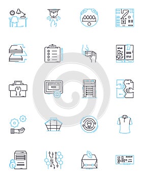 Project technology linear icons set. Automation, Virtualization, Integration, Optimization, Analytics, Machine-learning