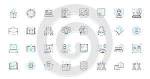 Project tracking linear icons set. Progress, Schedule, Milests, Deadlines, Goals, Tasks, Timeframe line vector and