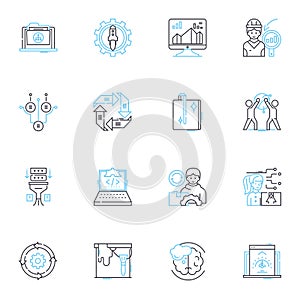 Project tracking linear icons set. Progress, Schedule, Milests, Deadlines, Goals, Tasks, Timeframe line vector and