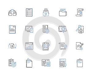 Projecting outcome line icons collection. Predicting, Anticipating, Forecasting, Extrapolating, Estimating, Presaging photo