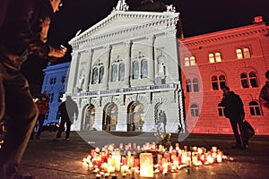 Projection of the french flag on Bundesplatz in solidarity action for the victims from Paris (November 2015) . Bern