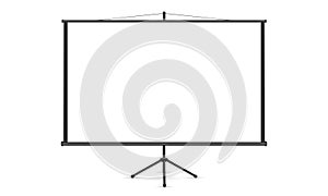 Blank tripod projection screen mockup isolated on white background,